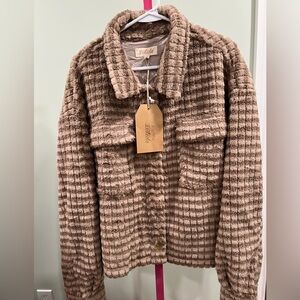 Listicle Beige/Brown Teddy Textured Coat/Jacket